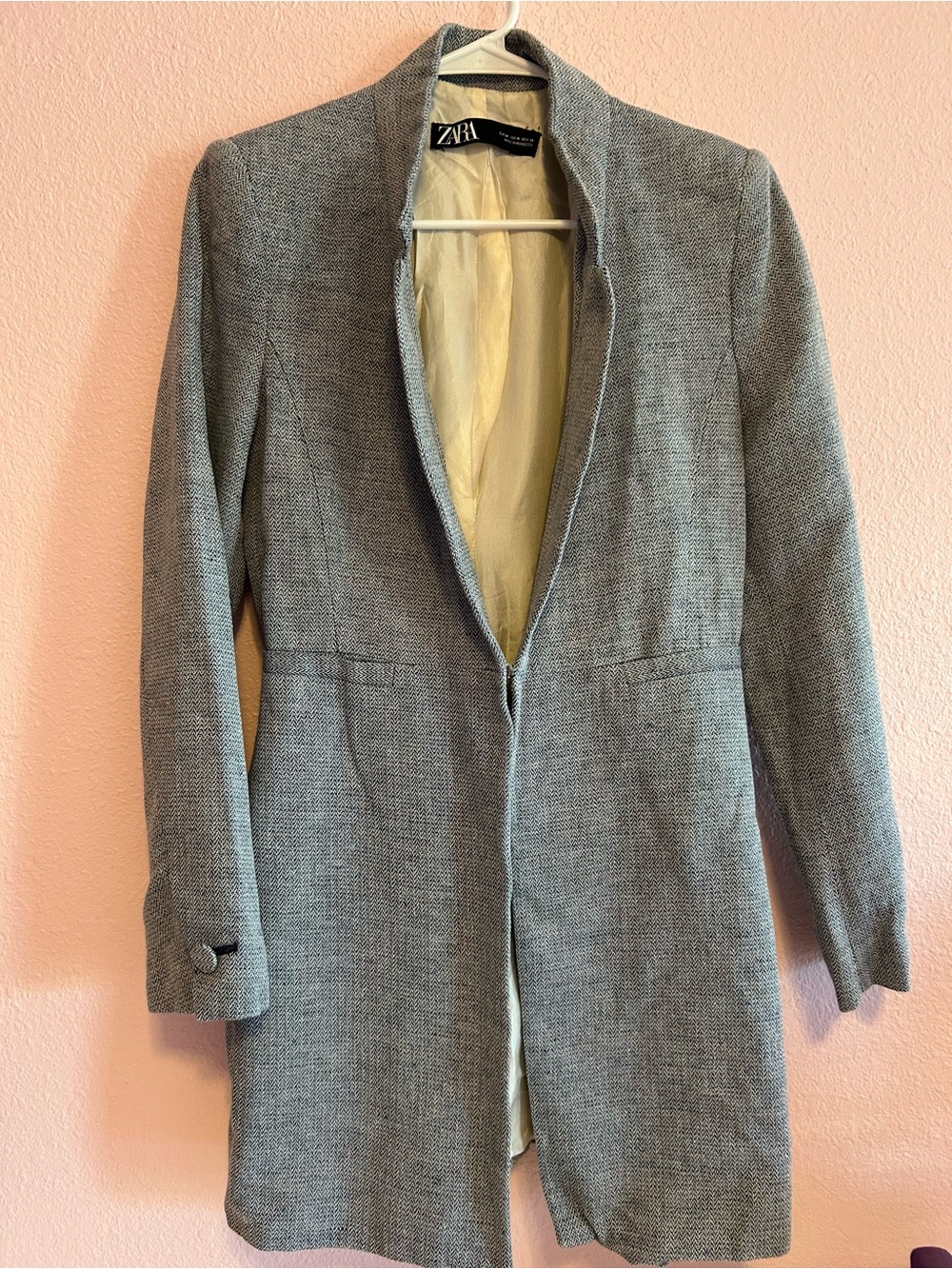 Zara Women's Blue and White Long Tailored Coat